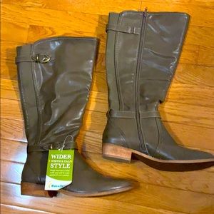 NWT BareTraps Wide Calf Brown Leather Riding Boots